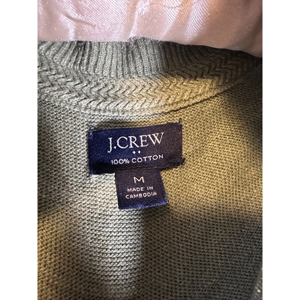 J Crew Sweater Mens M Green Gray‎ 1/4 Zip Lightweight Pullover Cotton - Picture 4 of 5